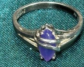 Lot #44 Avon Silver Purple Cabochon Marquise Stone Bypass Ring Vintage 1970s