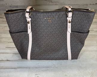 Lot #67 Michael Kors MK Signature Logo Large Tote Bag Brown Blush Pink Gold Hardware