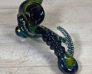 Lot #130 Heady Borosilicate Glass Sherlock Pipe Blue Green Swirl Dichro Fumed Art Glass