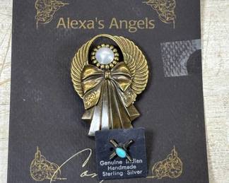 Lot #146 Alexa's Angels Angel Brooch Pin & Native American Sterling Silver Turquoise Stud Earring