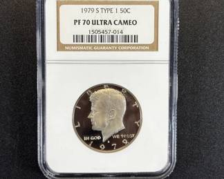 Lot #35 1979 S Kennedy Half Dollar Type 1 NGC PF70 Ultra Cameo Proof 50C Coin