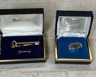 Lot #137 Balfour Gold Key Tie Bar Pin Set & University of Colorado 1876 Silver Lapel Pin