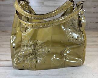 Lot #66 Coach Est.1941 Patent Leather Laser Cut Floral Hobo Bag Olive Green Shoulder