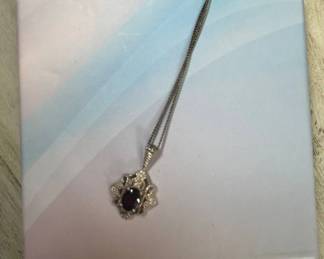 Lot #156 Avon .925 Sterling Silver Filigree Dark Amethyst Oval Stone Pendant