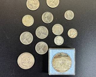 Lot #39 Silver US Coins Lot 1951 Franklin Half Dollar Mercury Dime Denver Colorado Medal