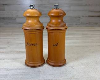 Lot #117 French Turned Wood Salt Pepper Mill Grinder Set Sel Poivre Chrome Top 8in