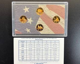 Lot #37 2009 US Mint Lincoln Bicentennial One Cent Proof Set 4-Coin S Mint w/COA