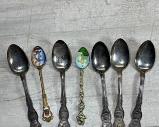 Lot #150 Lot 7 Antique Souvenir Collector Spoons Silver Plate Enamel Rochester MN 1900s