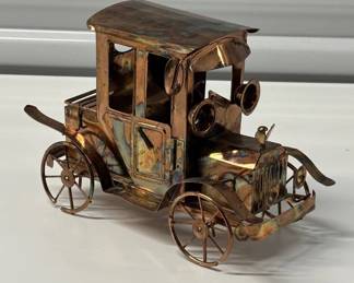 Lot #93 Handcrafted Copper Brass Antique Model Car Sculpture Early 1900s Automobile Art