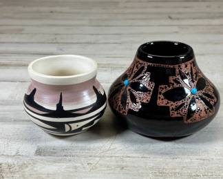 Lot #78 Native American Southwest Pottery Lot 2 Pots Mesa Verde Monument Valley Turquoise