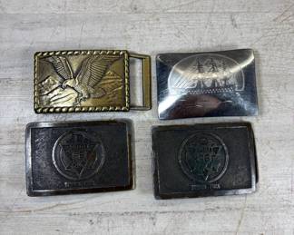 Lot #138 Lot 4 Vintage Belt Buckles Denver YMCA Colorado Brass Eagle Tall Ship 1970s