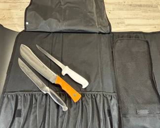 Lot #28 Mundial Professional Chef Knife Roll Bag Black Canvas 3-Knife Set Culinary Case