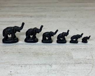 Lot #118 Set of 6 Cast Iron Miniature Elephant Figurines Trunk Up Lucky Graduated