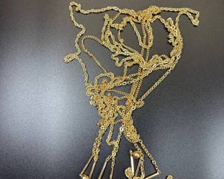 Lot #56 Gold Tone Multi-Chain Necklace Lot Rope Cable Link Tassel Bar Pendants