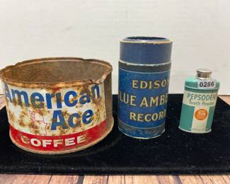 Edison recordAmerican ace coffe tin pepsodent tooth power half full