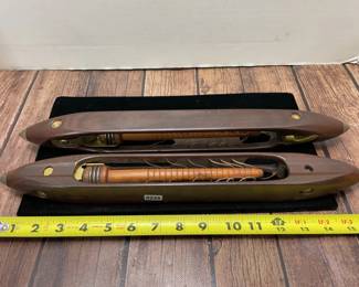 2 wooden loom shuttles