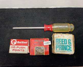 Atlas nails red devil push points w contents  reed prince screw box screwdriver