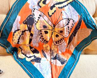 Butterfly & Floral Print Silk Scarf