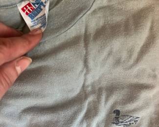 Vintage 1995 Hanes Beefy-T Made in USA Duck Embroidered Pocketless T-Shirt Gray 