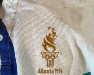 Vintage 1996 Atlanta Olympic Games Official Hanes Polo Shirt All Over Print USA 