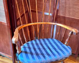 Pennsylvania House Queen Anne Style Windsor Armchair with Blue Striped Cushion