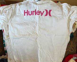 Hurley Logo T-Shirt White Pink Graphic Regular Fit Men’s Large