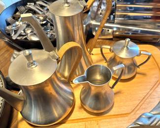 Scandinavian Modern Brushed Aluminum Coffee & Tea Service