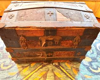19th Century Dome-Top Steamer Trunk with Original Iron Hardware