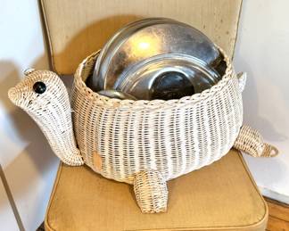 Wicker Turtle Magazine Basket / Planter