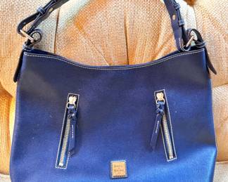 Dooney & Bourke Navy Leather Zip Pocket Shoulder Bag