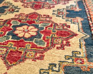 Traditional Kazak Style Wool Runner Rug with Geometric Medallion Design