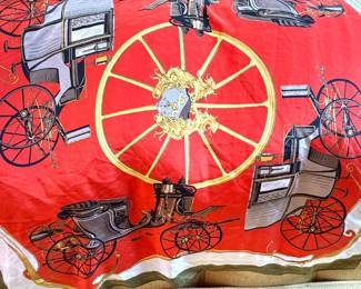 Hermès Paris Vintage Silk Carriage Motif Carré Scarf, Red