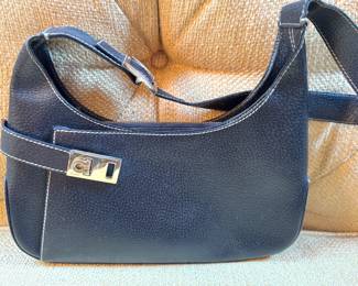 Salvatore Ferragamo Black Leather Gancini Shoulder Bag
