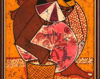 Kwan Chin Original Malaysian Batik Painting of Market Figure