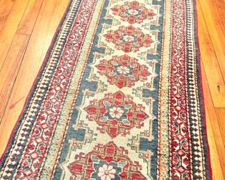 Traditional Kazak Style Wool Runner Rug with Geometric Medallion Design