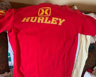 Vintage Hurley Logo T-Shirt Red Yellow Graphic Made in USA Surf Skat