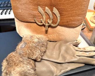 Calf Hair Handbag with Leather Gloves & Fur Cuffs