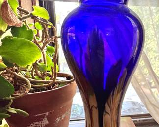 Large Cobalt Blue Art Glass Vase, $75–150