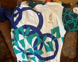 Vintage 1996 Atlanta Olympic Games Official Hanes Polo Shirt All Over Print USA 