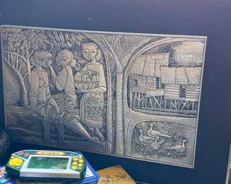 Embossed Aluminum Southeast Asian Village Wall Art Panel
