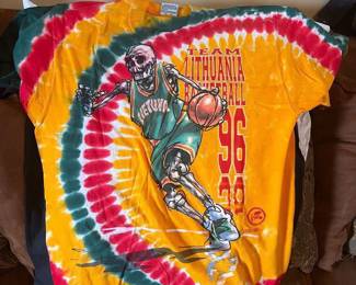 Vintage 1996 Team Lithuania Basketball Tie Dye Skeleton T-Shirt Grateful Dead Olympics