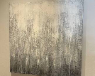 Lot #5 Large Abstract Textured Canvas Painting Silver Gray White Mixed Media 36x36