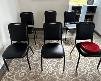 Lot #8 Lot of 8 Black Vinyl Stack Chairs Steel Frame Commercial Office Conference