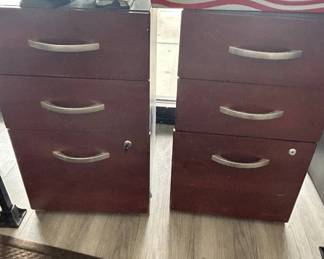 Lot #24 Matching Pair Cherry Laminate 3-Drawer Locking Pedestal File Cabinets Office