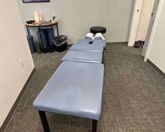 Lot #14 Chiropractic Adjustment Table Blue Vinyl 3-Section Drop Table w/ Headrest & Bolster