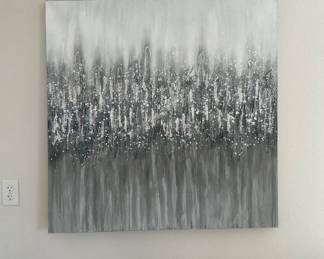 Lot #21 Large Abstract Acrylic Painting Gray White Textured Drip Splatter Canvas 36x36