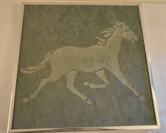 Etched slate Running Horse