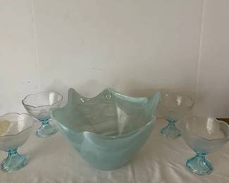 Handmade Glass Bowl And Four Sundae Glasses