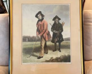 Vintage Lithograph Golf Print Framed And Matted, Historical Blackheath Golfing Scene