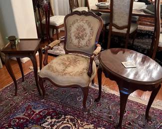 French Louis XV Style Carved Armchair And Two Matching Side Tables